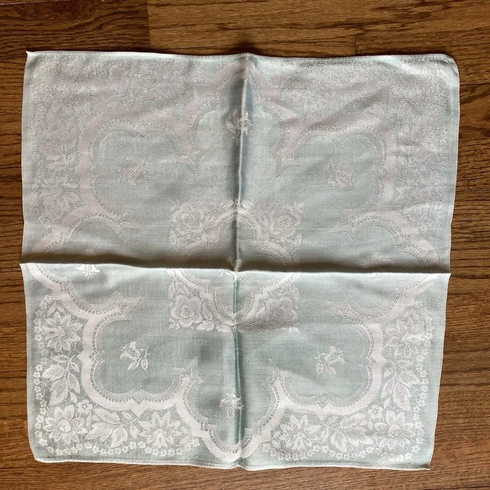 Vtg‎ Mint Green Floral Damask Linen Napkins Set 3 Jacquard Cottagecore Chic